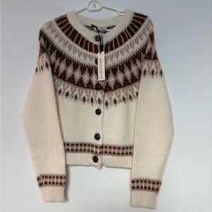 NWT Freshman 1996 Fair Isle Patterned Knit Cardigan Crew Neck Buttoned Small